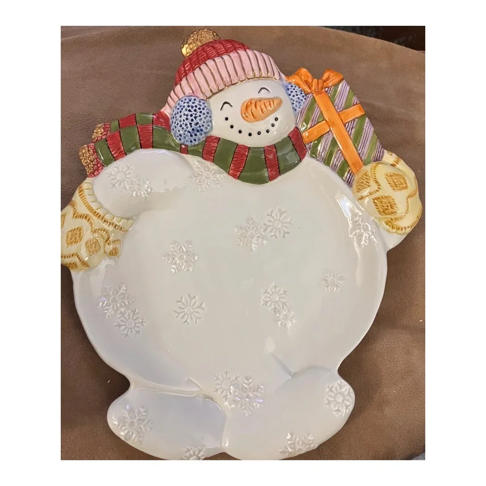 Fitz and Floyd Frosty Folks Snowman Canap Plate Christmas Holiday‎ Serving Dish